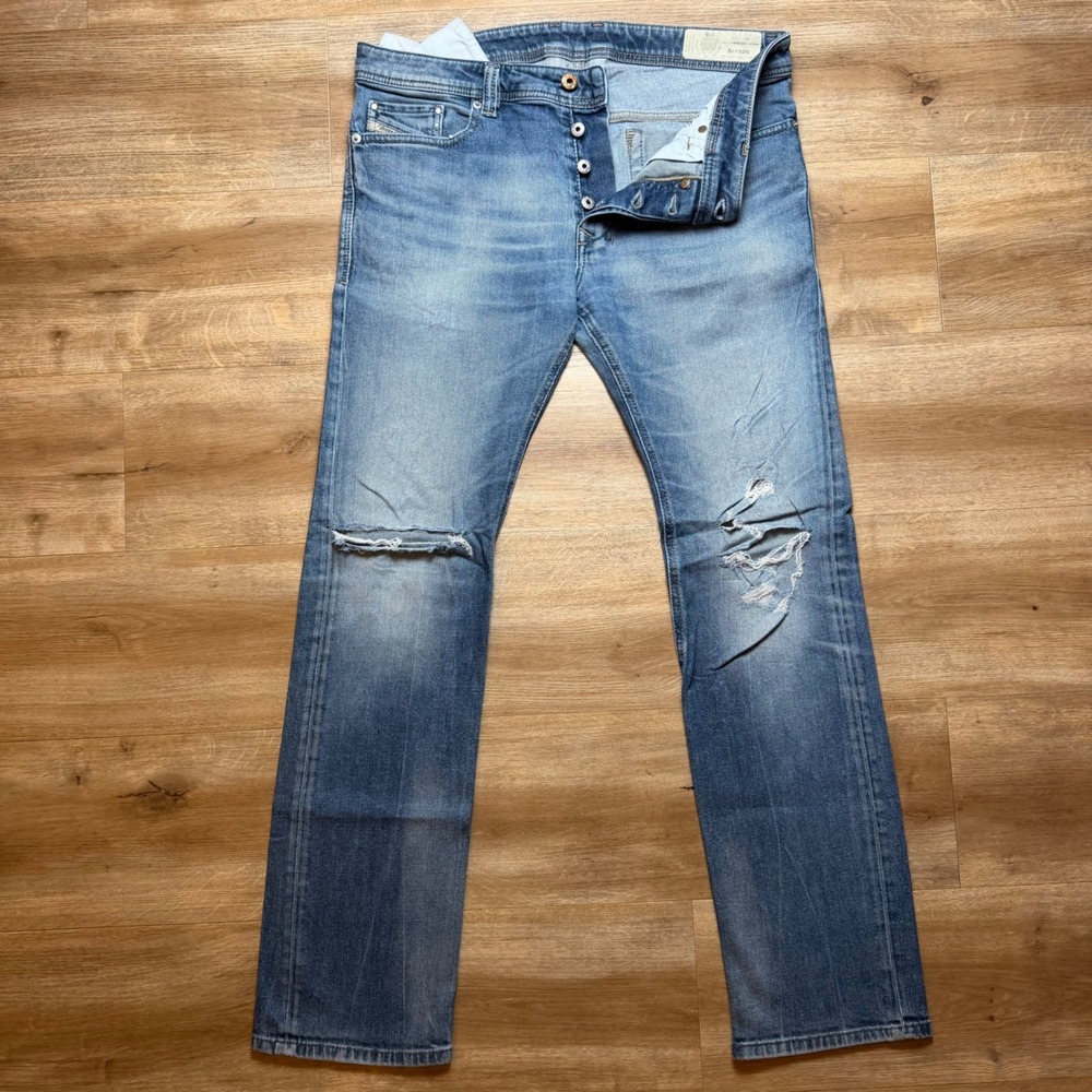Diesel Safado Jeans Mens 31x30 Blue Slim Straight Stretch Distressed Denim 0848C